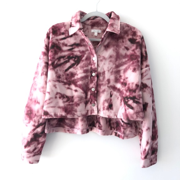 Abound Tops - Abound Crop Fleece Shirt Purple Pink Tie Dye Snap Front Nordstrom M